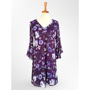 Calvin Klein purple floral dress 6 S small spring easter shift casual flounce